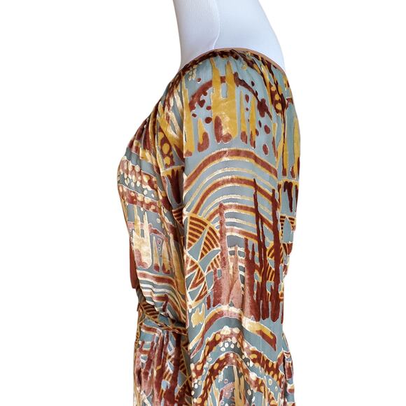 What Goes Around Comes Around Dress Belted Brown Green Velvet Burnout Sz L - Picture 13 of 16